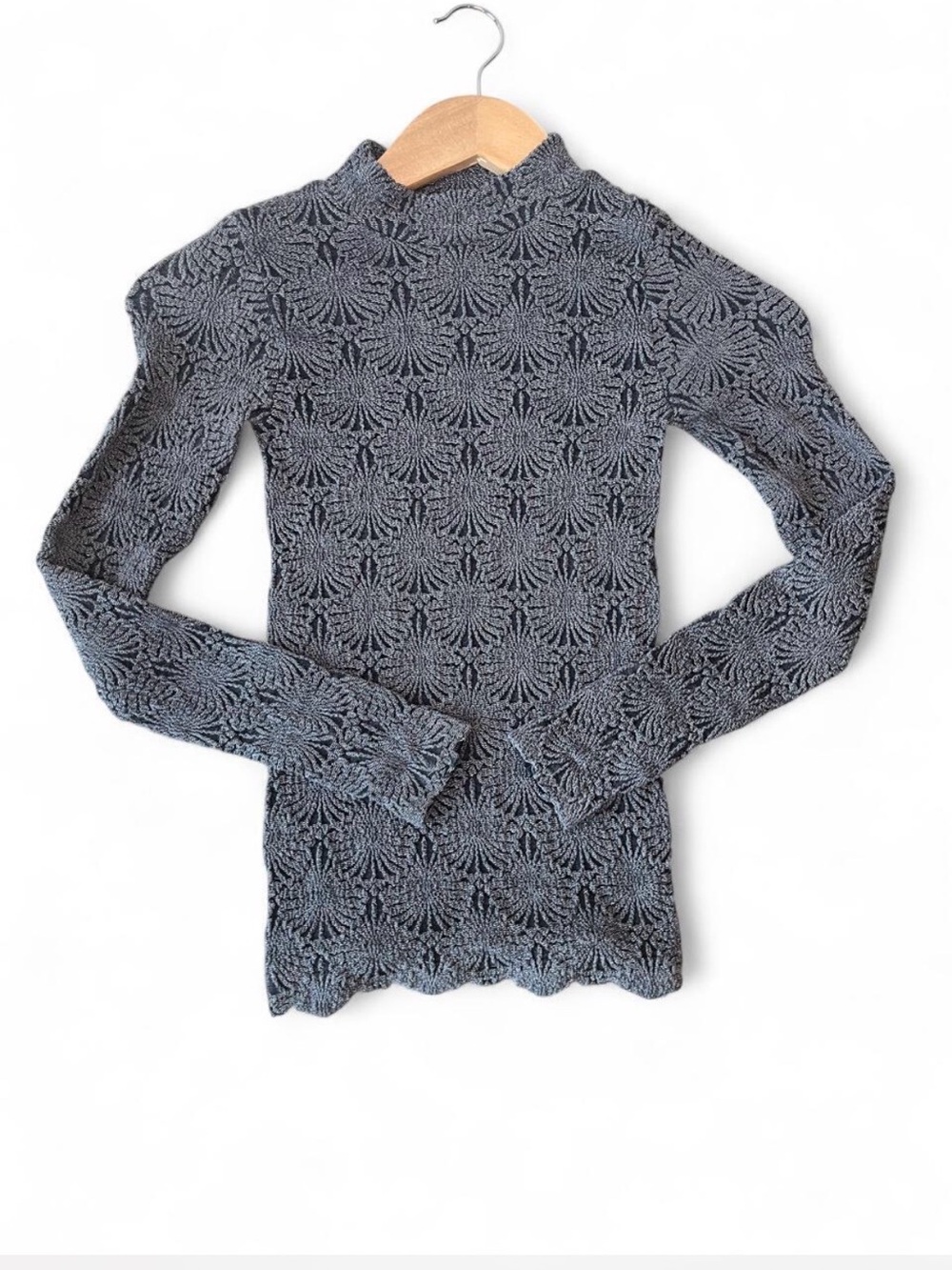 Aura Gray Textured Mock Neck Long Sleeve Top